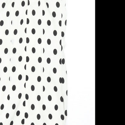 Preworn Womens White Polka Dot Polyester Bodycon Size S V-Neck Zip