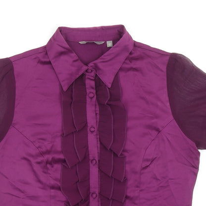 Mia Moda Womens Purple Polyester Basic Button-Up Size 12 Collared