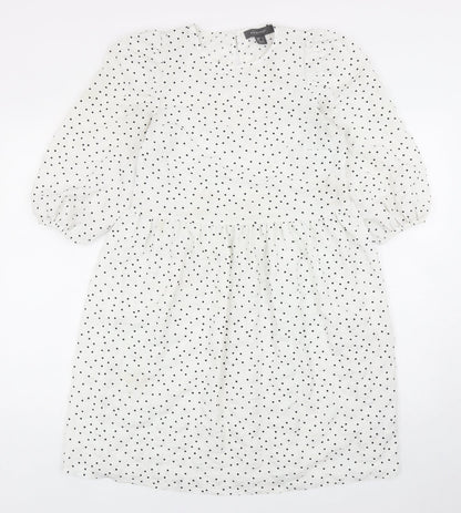 Primark Womens White Polka Dot Polyester A-Line Size 6 Round Neck Button