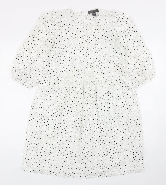 Primark Womens White Polka Dot Polyester A-Line Size 6 Round Neck Button