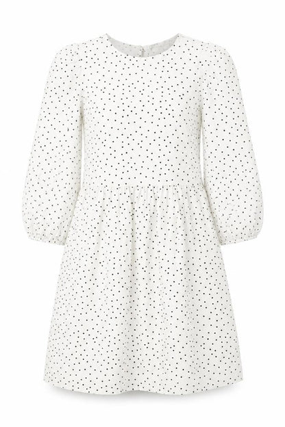 Primark Womens White Polka Dot Polyester A-Line Size 6 Round Neck Button