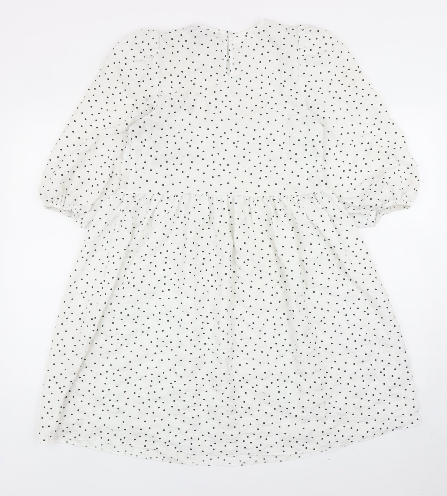 Primark Womens White Polka Dot Polyester A-Line Size 6 Round Neck Button
