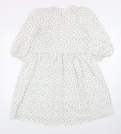 Primark Womens White Polka Dot Polyester A-Line Size 6 Round Neck Button