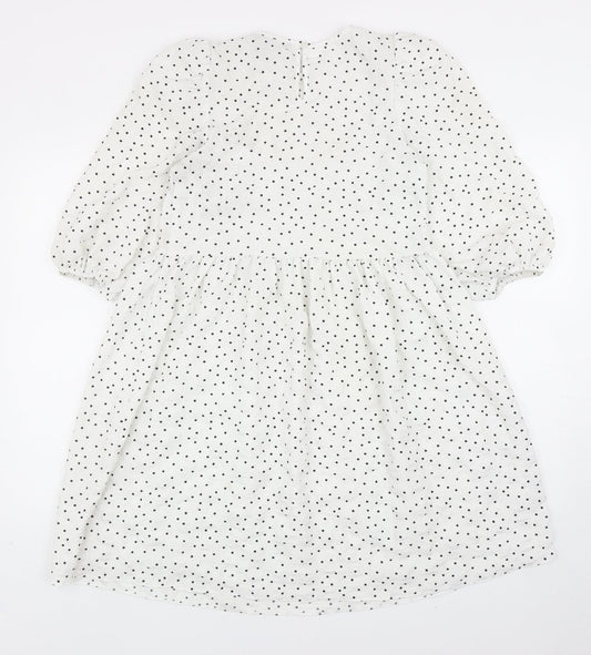 Primark Womens White Polka Dot Polyester A-Line Size 6 Round Neck Button