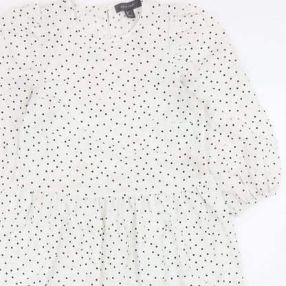Primark Womens White Polka Dot Polyester A-Line Size 6 Round Neck Button