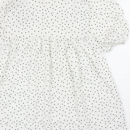 Primark Womens White Polka Dot Polyester A-Line Size 6 Round Neck Button