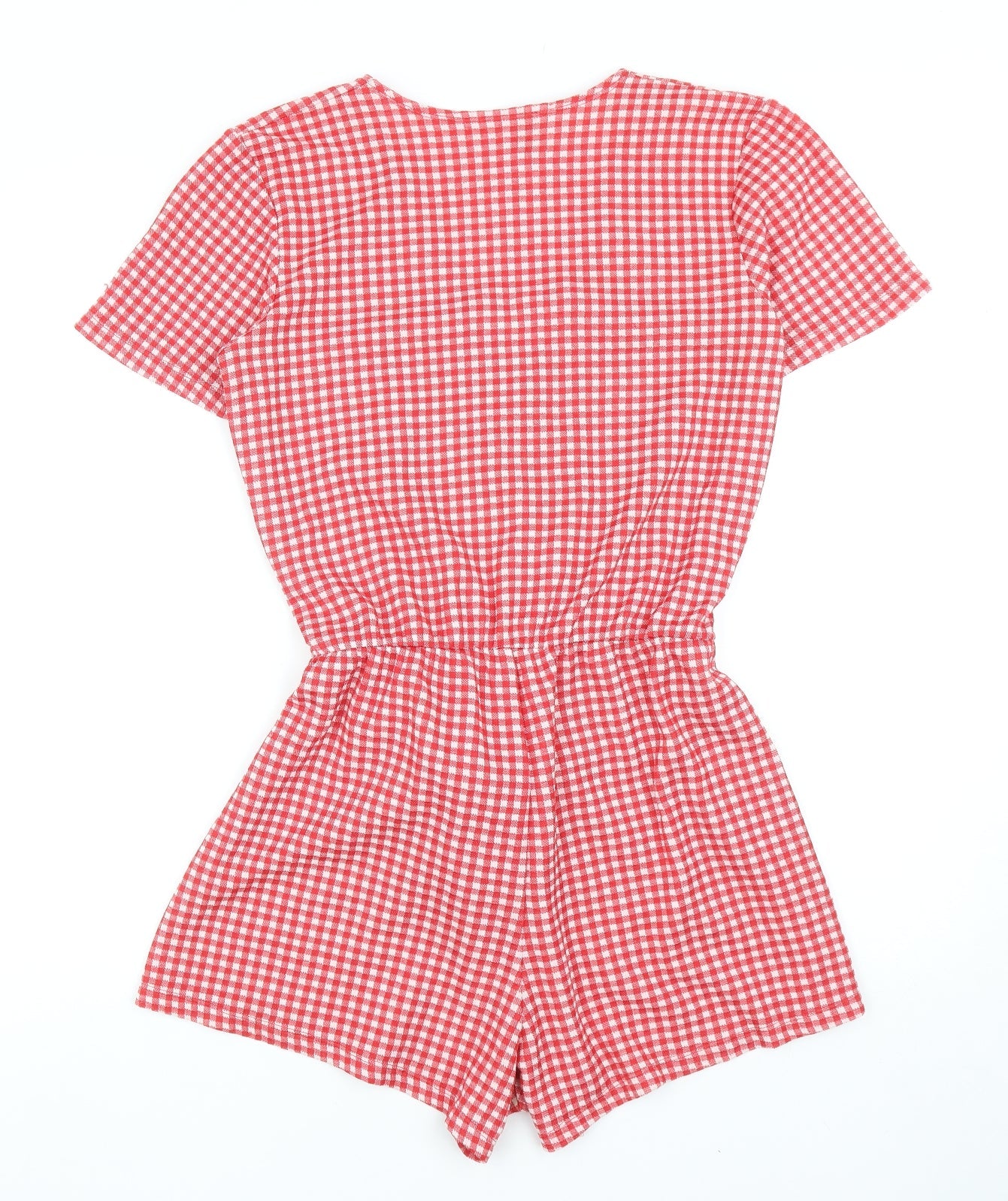 Zara Womens Red Check Polyester Playsuit One-Piece Size M Pullover