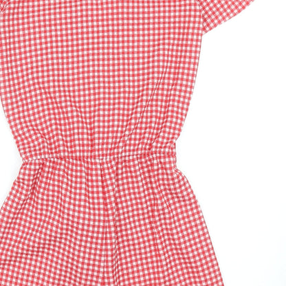 Zara Womens Red Check Polyester Playsuit One-Piece Size M Pullover