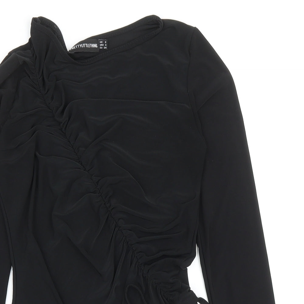 Womens UK Size 6 PRETTYLITTLETHING Black Basic Blouse