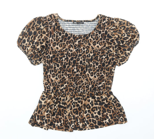 Womens UK Size S Zara Brown Basic Blouse