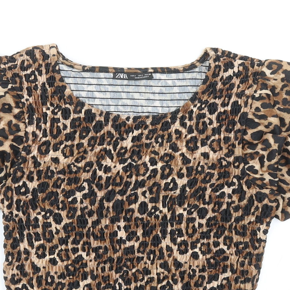 Womens UK Size S Zara Brown Basic Blouse