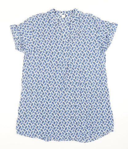 H&M Womens Blue Geometric Viscose Shirt Dress Size 10 V-Neck Pullover