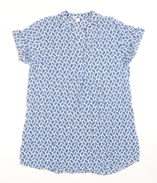 H&M Womens Blue Geometric Viscose Shirt Dress Size 10 V-Neck Pullover