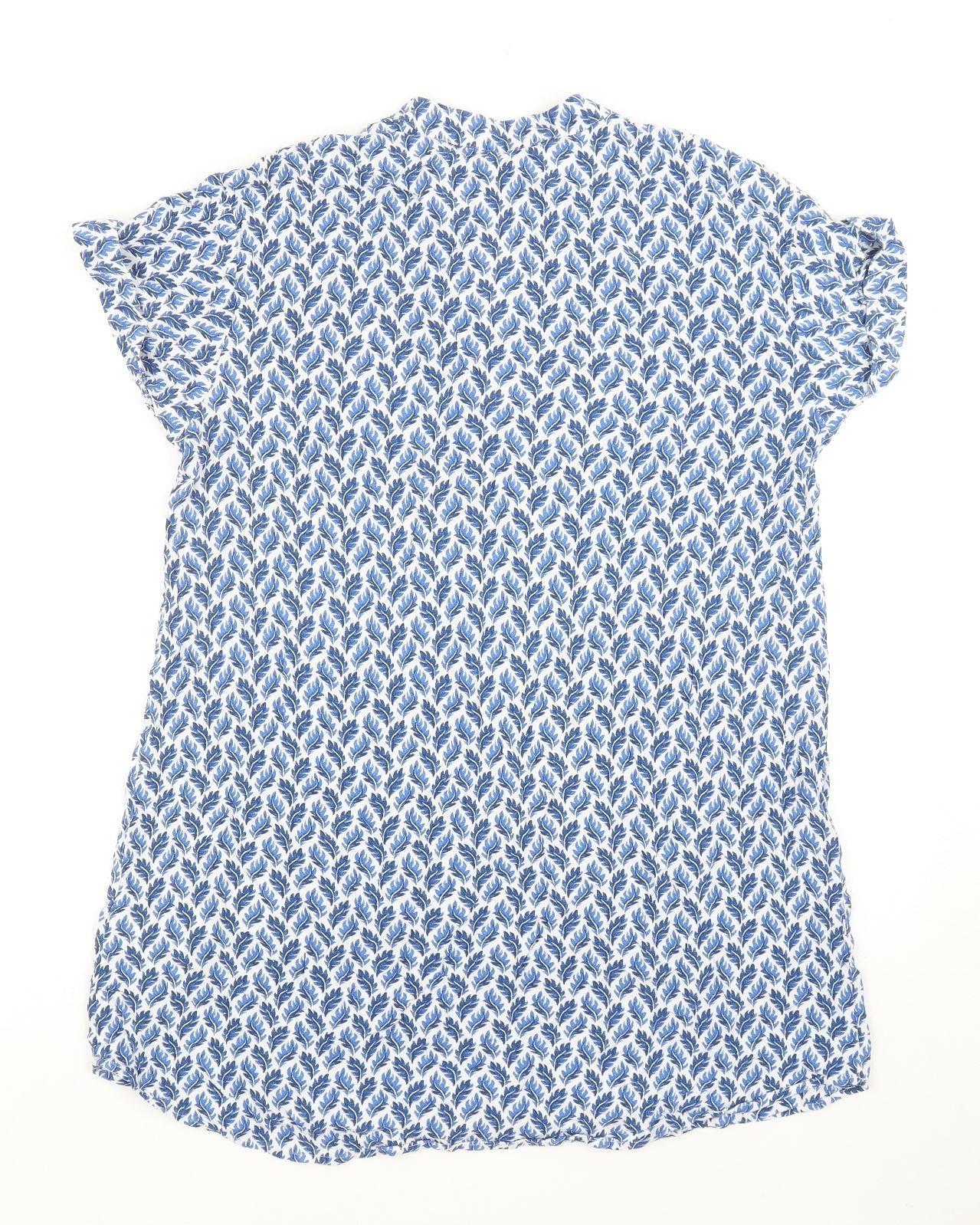 H&M Womens Blue Geometric Viscose Shirt Dress Size 10 V-Neck Pullover