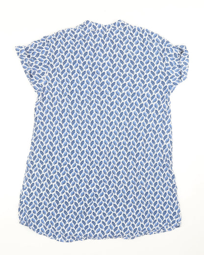 H&M Womens Blue Geometric Viscose Shirt Dress Size 10 V-Neck Pullover