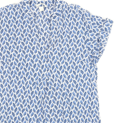 H&M Womens Blue Geometric Viscose Shirt Dress Size 10 V-Neck Pullover