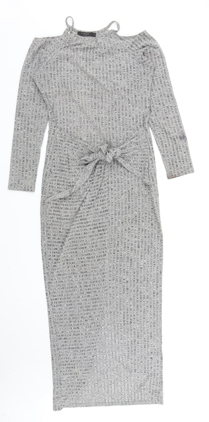 In Vogue Womens Grey Cotton Jumper Dress Size L Round Neck Pullover - Knot Detail