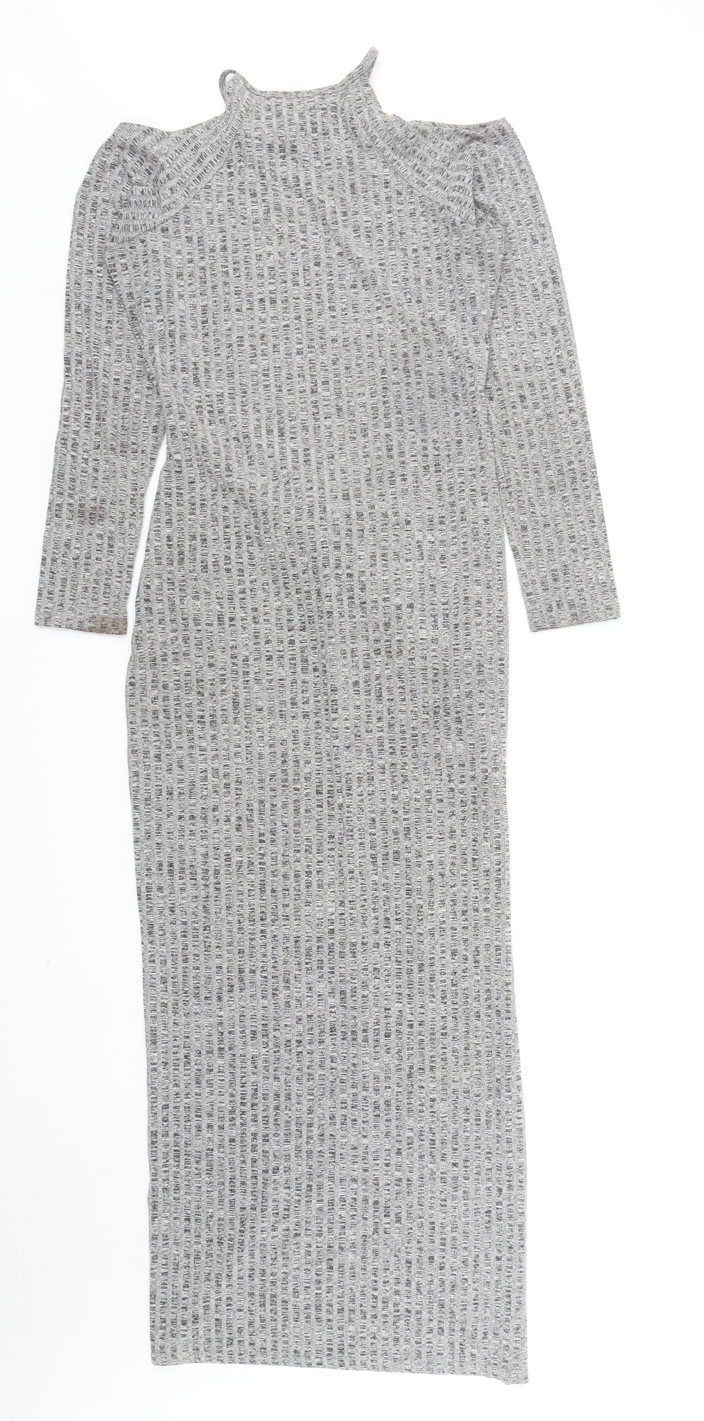 In Vogue Womens Grey Cotton Jumper Dress Size L Round Neck Pullover - Knot Detail