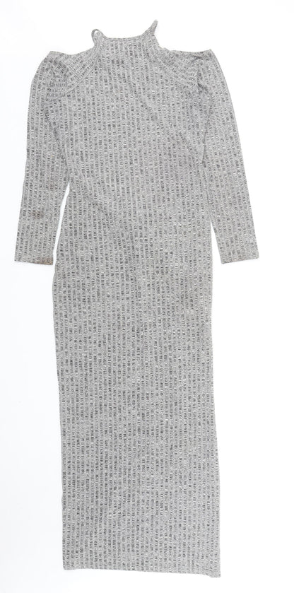 In Vogue Womens Grey Cotton Jumper Dress Size L Round Neck Pullover - Knot Detail
