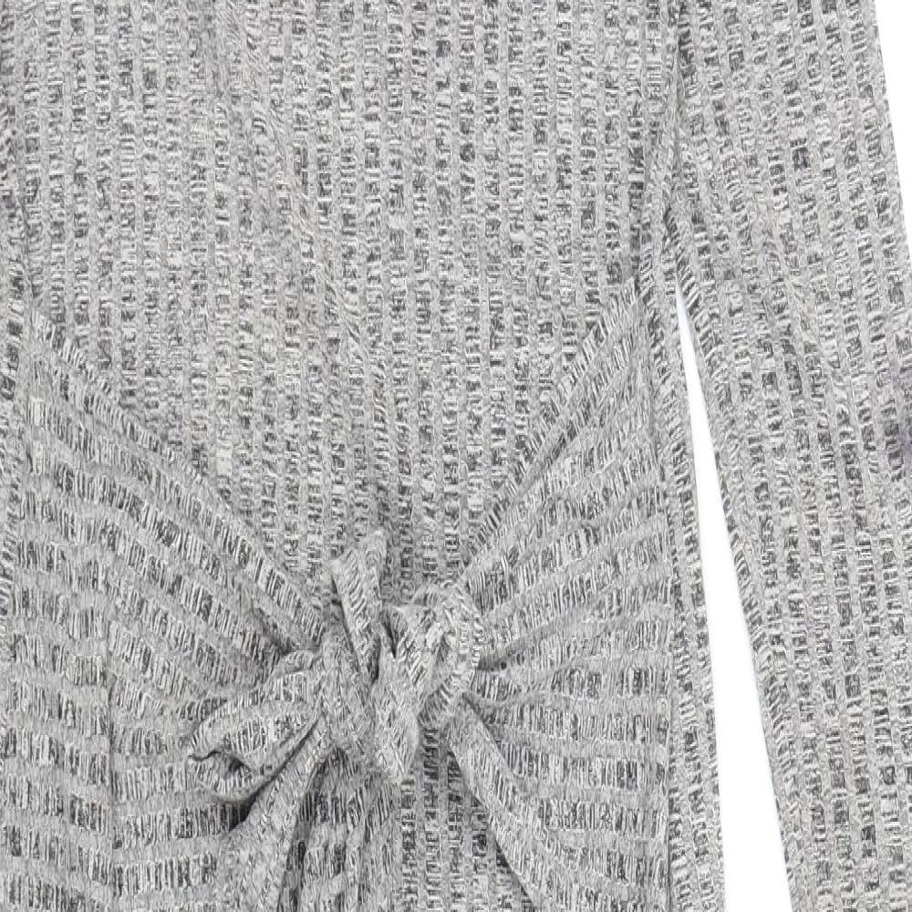 In Vogue Womens Grey Cotton Jumper Dress Size L Round Neck Pullover - Knot Detail