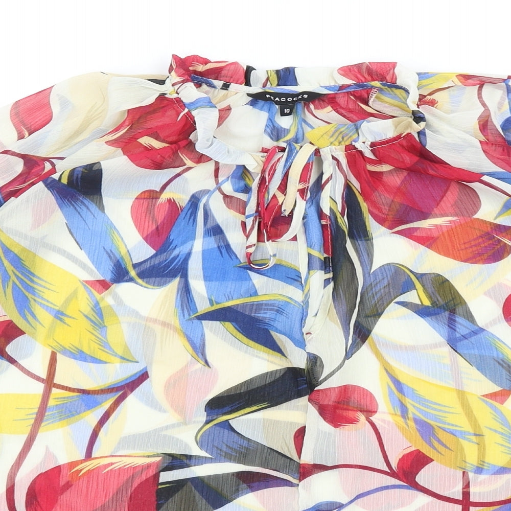 Womens UK Size 10 Peacocks Multicoloured Basic Blouse