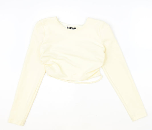 Womens UK Size M Zara Ivory Cropped Blouse
