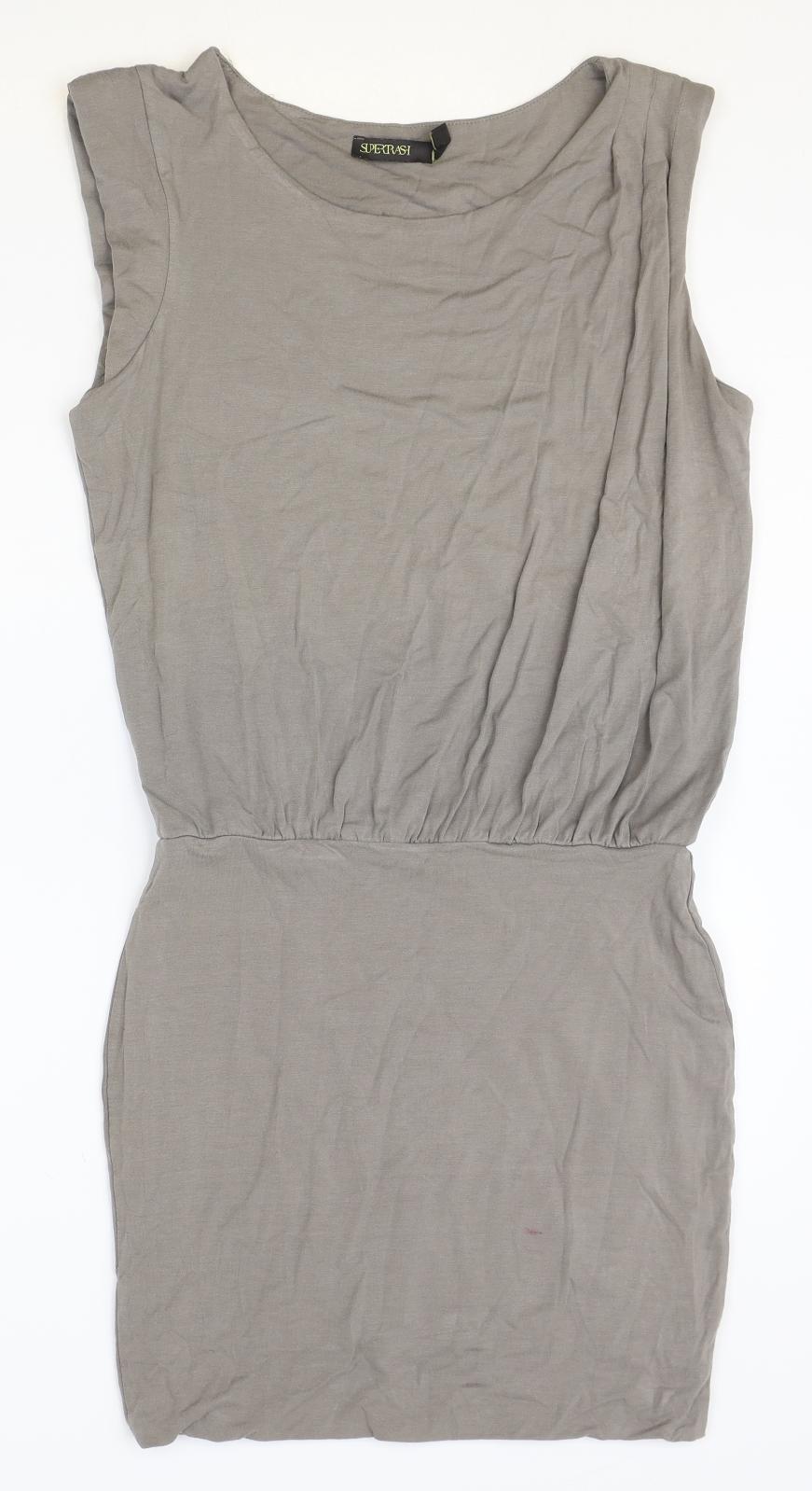 Supertrash Womens Brown Viscose Mini Size XS Boat Neck Pullover