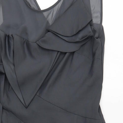 Per Una Womens Grey Polyester Shift Size 16 Scoop Neck Zip - Draped