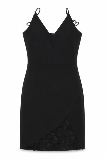 Missguided Womens Black Polyester Mini Size 8 V-Neck Zip - Lace Detail