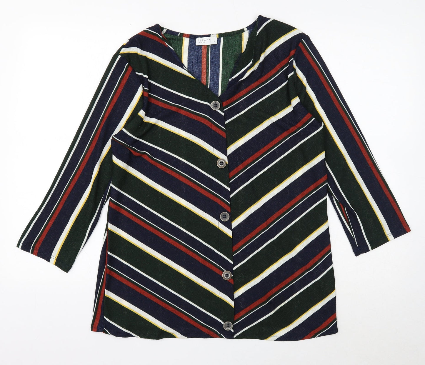 Papaya Womens Multicoloured Striped Polyester Basic Button-Up Size 16 V-Neck