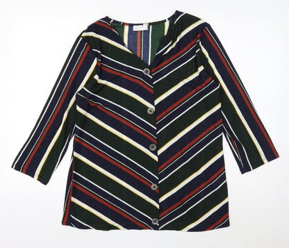 Papaya Womens Multicoloured Striped Polyester Basic Button-Up Size 16 V-Neck