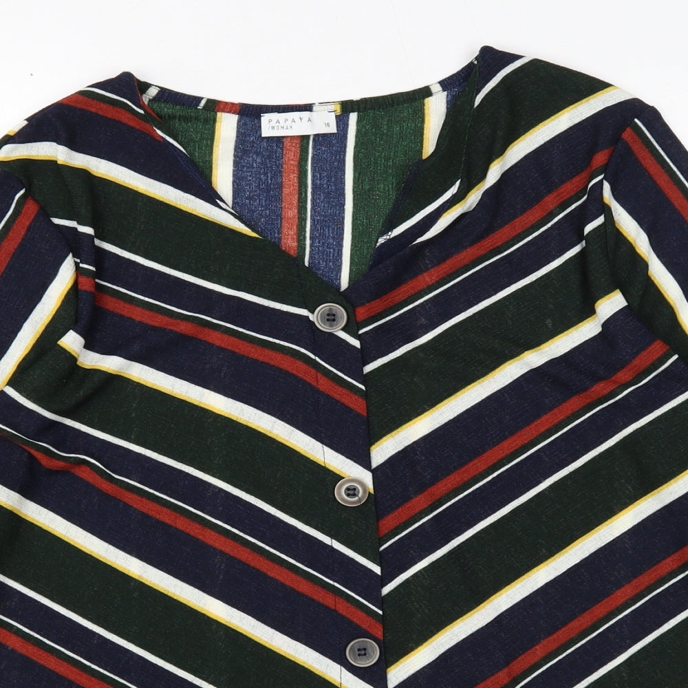 Papaya Womens Multicoloured Striped Polyester Basic Button-Up Size 16 V-Neck
