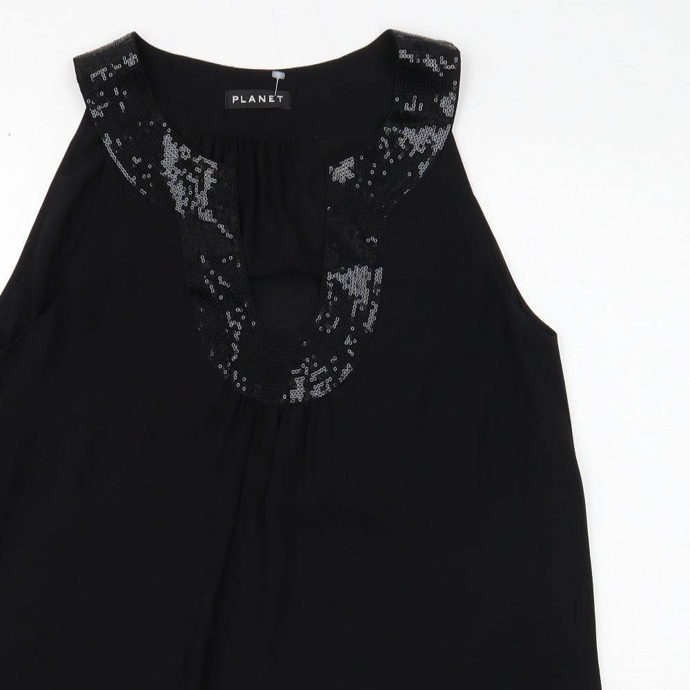 Womens UK Size 12 Planet Black Basic Blouse