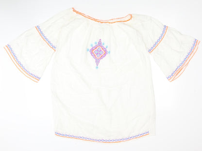 Atmosphere Womens White Geometric Viscose Kaftan Size L Boat Neck Pullover