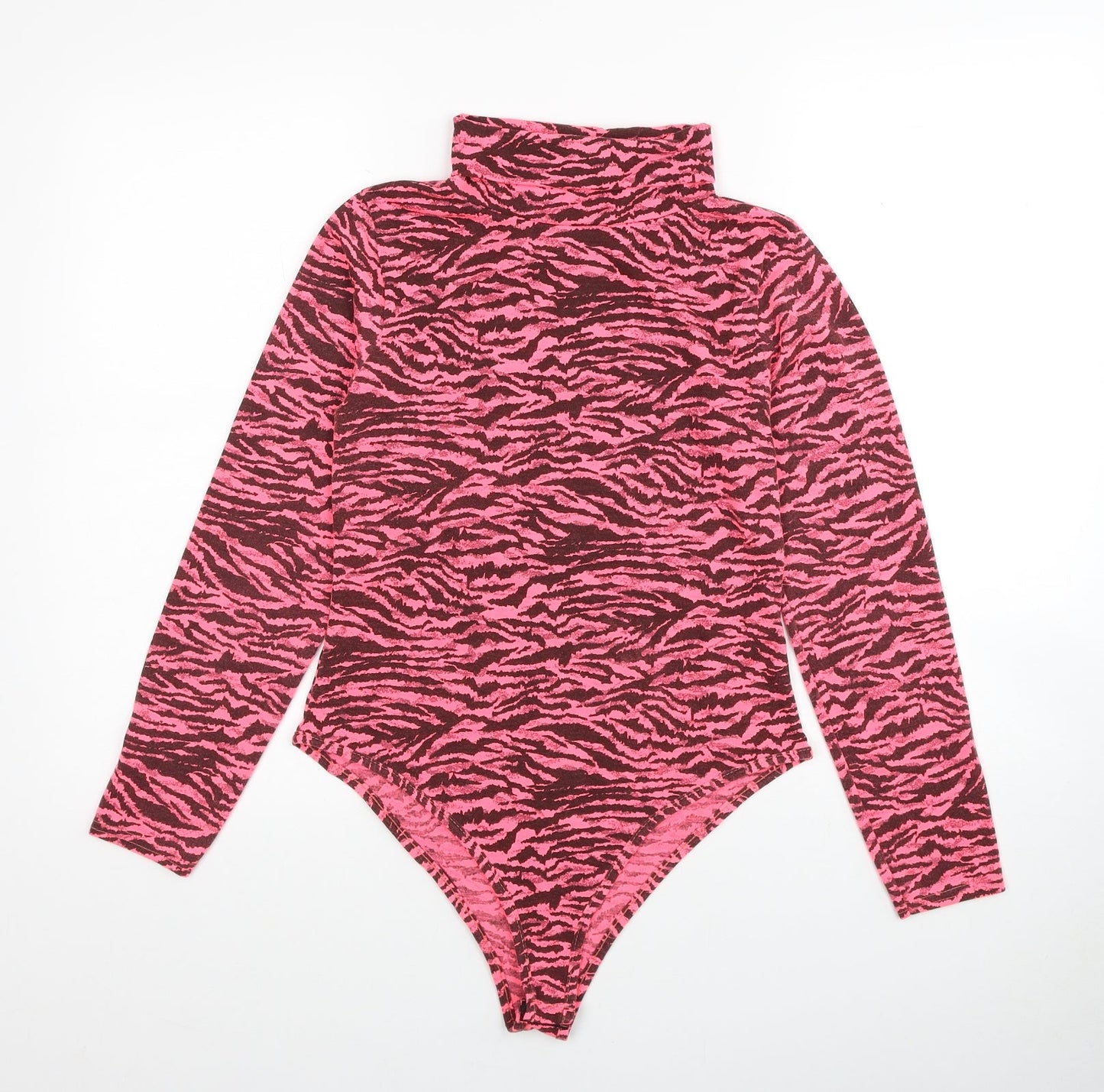 I SAW IT FIRST Womens Pink Animal Print Viscose Bodysuit One-Piece Size 14 Snap