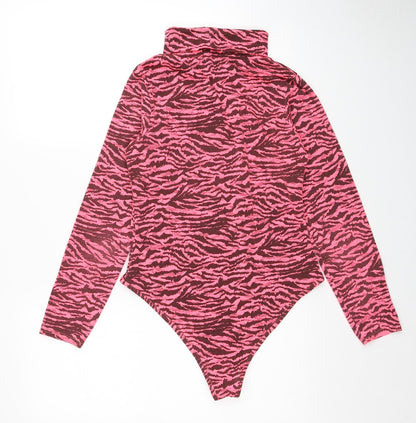 I SAW IT FIRST Womens Pink Animal Print Viscose Bodysuit One-Piece Size 14 Snap