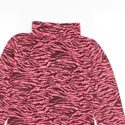 I SAW IT FIRST Womens Pink Animal Print Viscose Bodysuit One-Piece Size 14 Snap