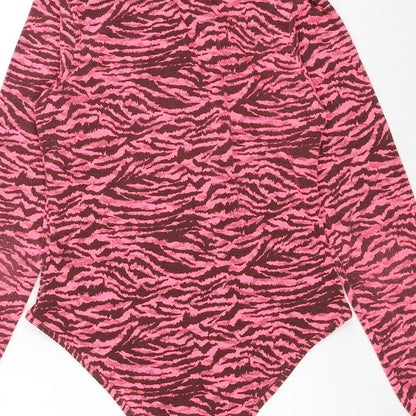 I SAW IT FIRST Womens Pink Animal Print Viscose Bodysuit One-Piece Size 14 Snap