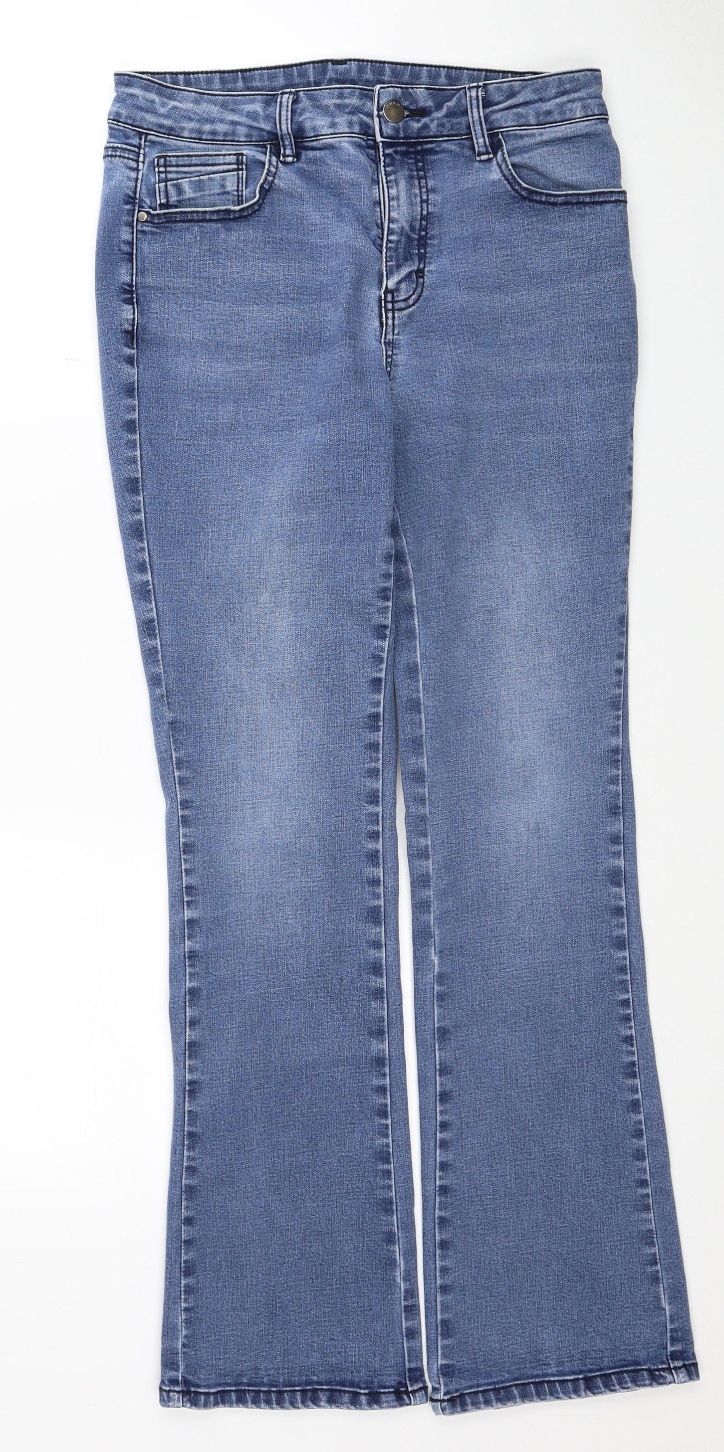 TU Womens Blue Cotton Bootcut Jeans Size 12 Regular Zip