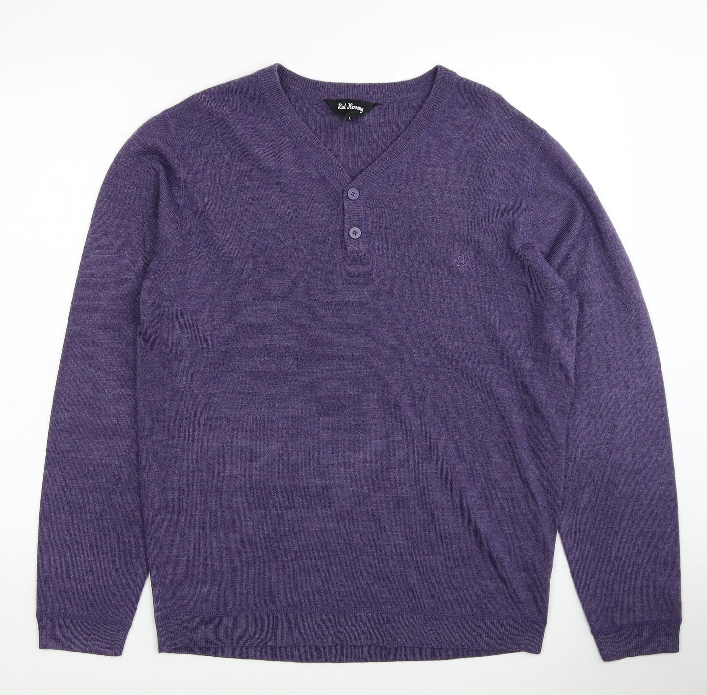 Red Herring Mens Purple V-Neck Acetate Pullover Jumper Size L