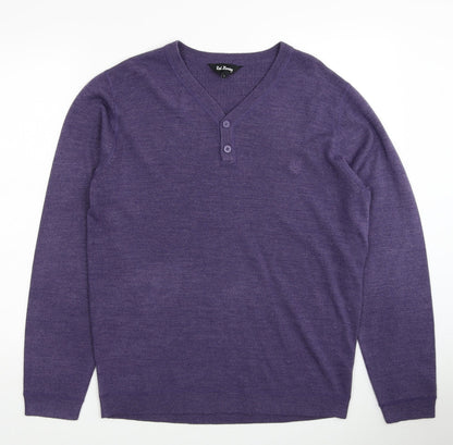 Red Herring Mens Purple V-Neck Acetate Pullover Jumper Size L