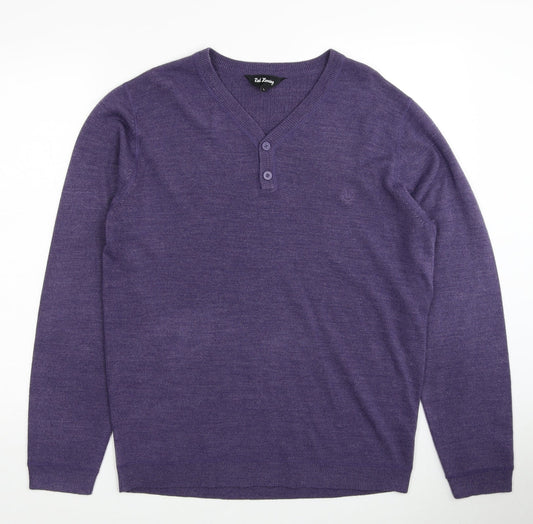 Red Herring Mens Purple V-Neck Acetate Pullover Jumper Size L