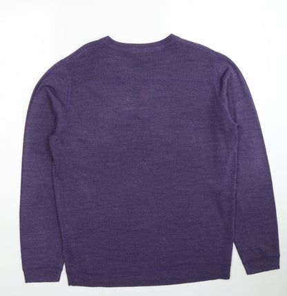 Red Herring Mens Purple V-Neck Acetate Pullover Jumper Size L