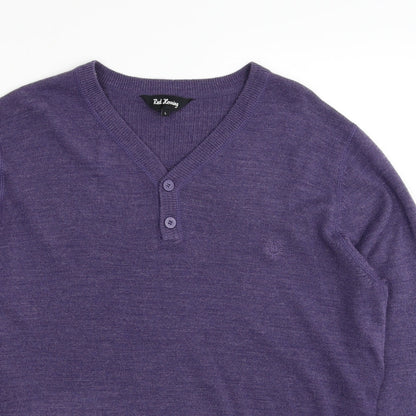 Red Herring Mens Purple V-Neck Acetate Pullover Jumper Size L