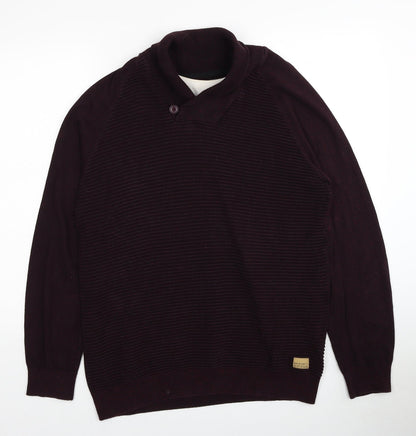 F&F Mens Red V-Neck Cotton Pullover Jumper Size XL