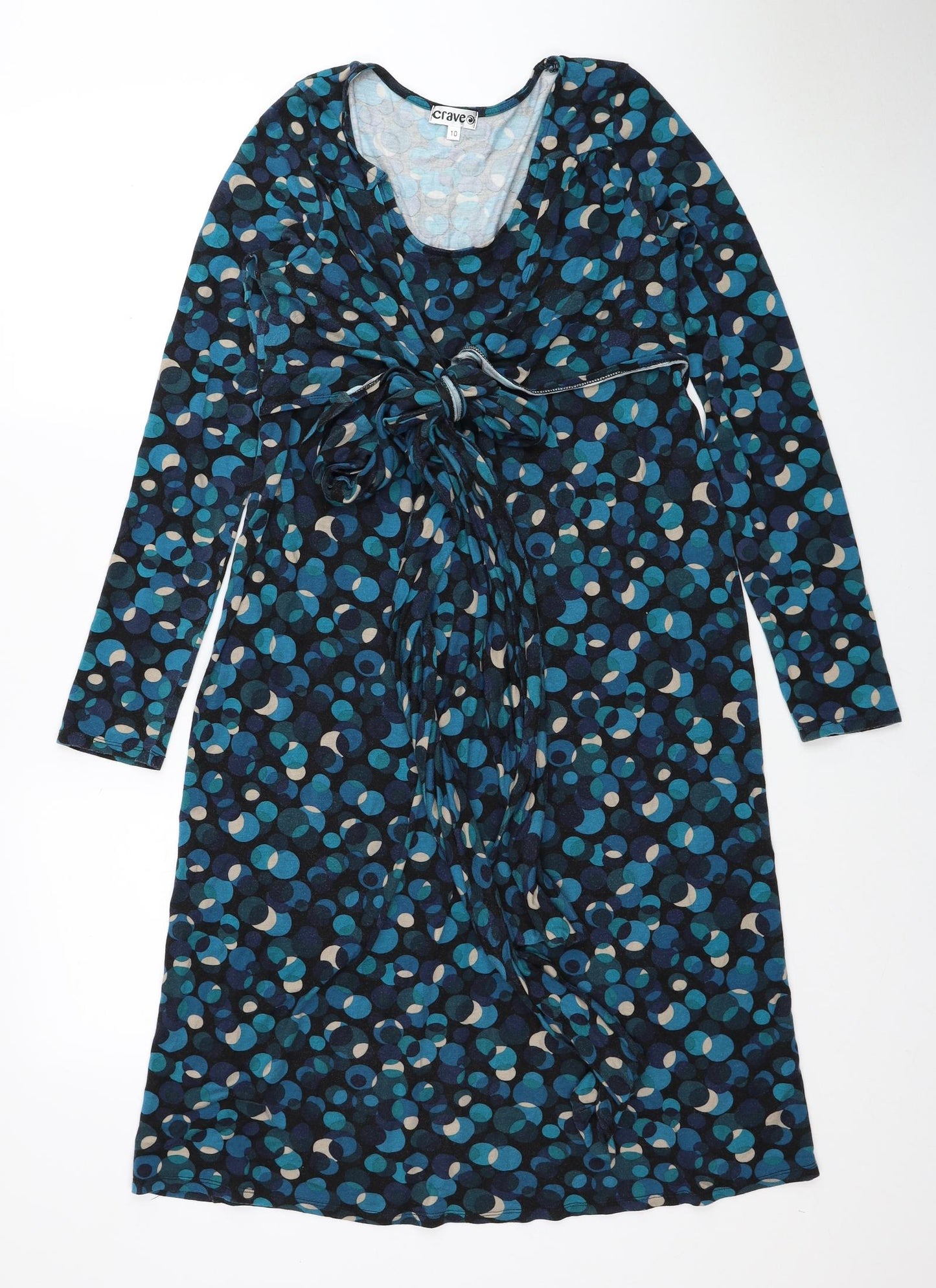 Crave Womens Blue Geometric Viscose A-Line Size 10 Scoop Neck Pullover