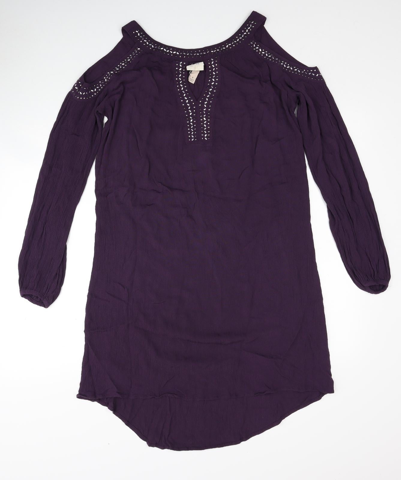 Knox Rose Womens Purple Ramie Shift Size S Boat Neck Pullover - Cold Shoulder