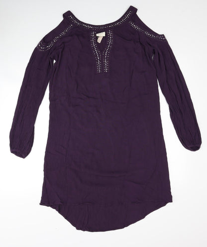 Knox Rose Womens Purple Ramie Shift Size S Boat Neck Pullover - Cold Shoulder
