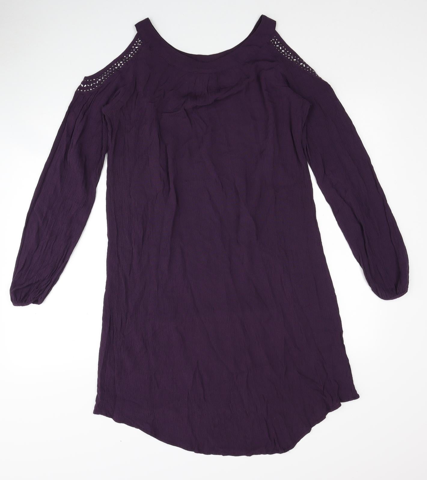Knox Rose Womens Purple Ramie Shift Size S Boat Neck Pullover - Cold Shoulder