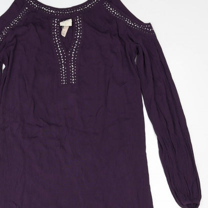 Knox Rose Womens Purple Ramie Shift Size S Boat Neck Pullover - Cold Shoulder